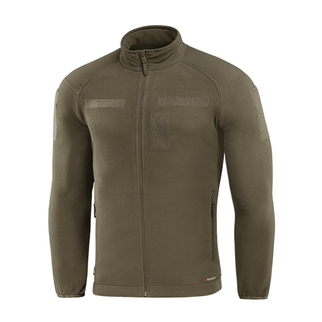 M-Tac Combat Fleece Polartec Jakke i olivengrøn farve med YKK lynlåse og velcropaneler, perfekt til taktisk og casual brug