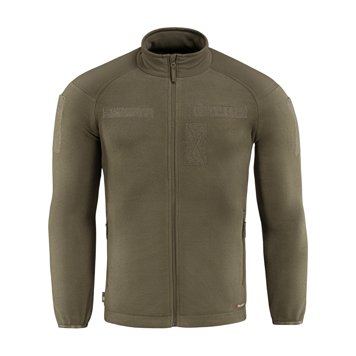 M-Tac Combat Fleece Polartec Jakke i oliven, varmeisolerende design, ideel til taktisk og casual brug med YKK lynlåse og velcro-paneler.