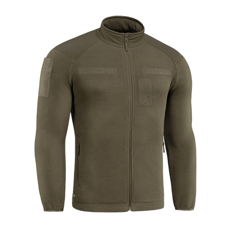 M-Tac Combat Fleece Polartec Jakke i grøn, varm og slidstærk med YKK lynlåse og elastiske manchetter, perfekt til taktisk brug.