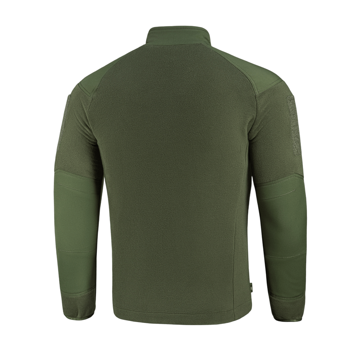 Bagsiden af M-Tac Combat Fleece Polartec Jakke i olivengrøn, fremstillet med Polartec® fleece og vindafvisende indsatser.