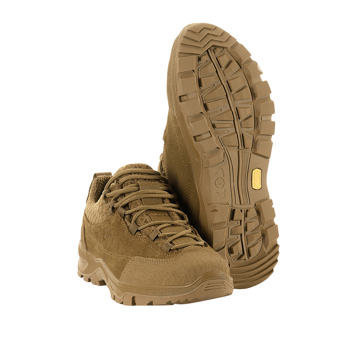 M-Tac Tactical Sneakers Patrol R Vent i brunt læder med 3D-mesh, ideelle til trekking og outdoor-aktiviteter, slidstærk og komfortabel.