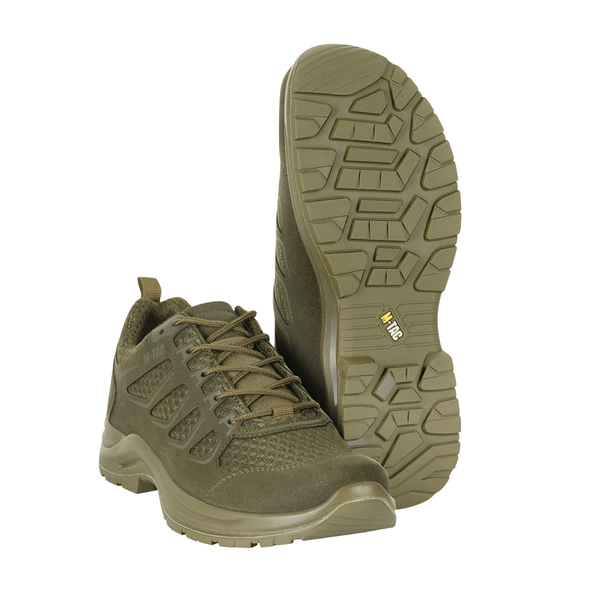 M-Tac Tactical Sneakers IVA i olivengrøn farve, lette og slidstærke for trekking og outdoor-aktiviteter med åndbart mesh og forstærket hæl og tå.