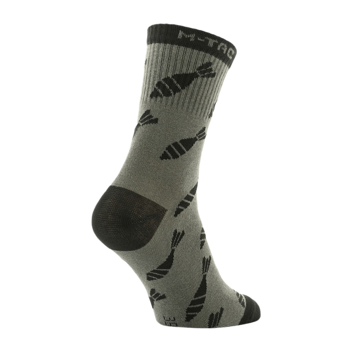 M-Tac Letvægtssokker Mk.3 Mortar Bombs i grå med mortermotiv, ergonomisk designet til trekking og hverdagsbrug med åndbare materialer.