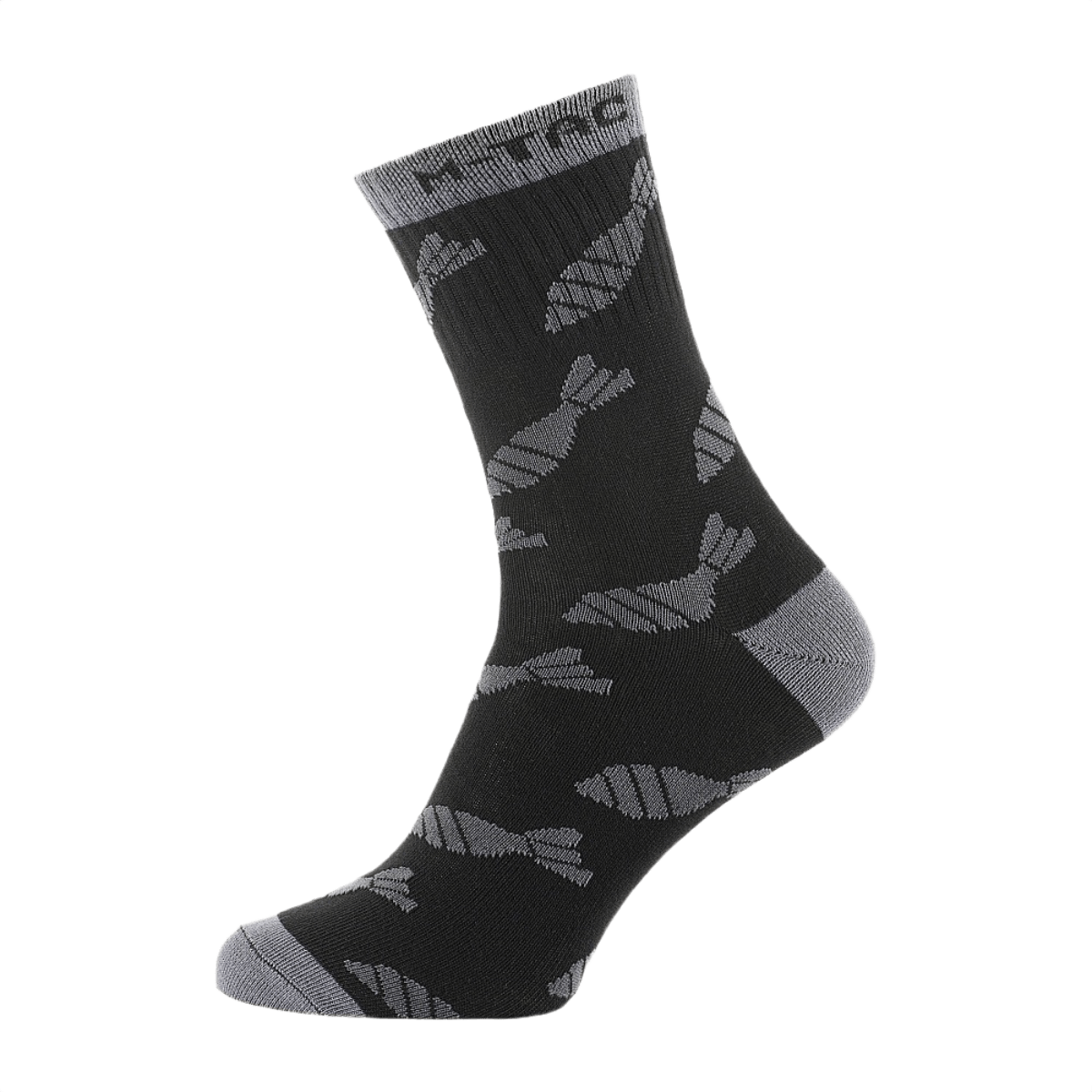 M-Tac Letvægtssokker Mk.3 Mortar Bombs - sorte sommersokker med bombeprint, ideel til trekking og vandring, åndbar og ergonomisk design.