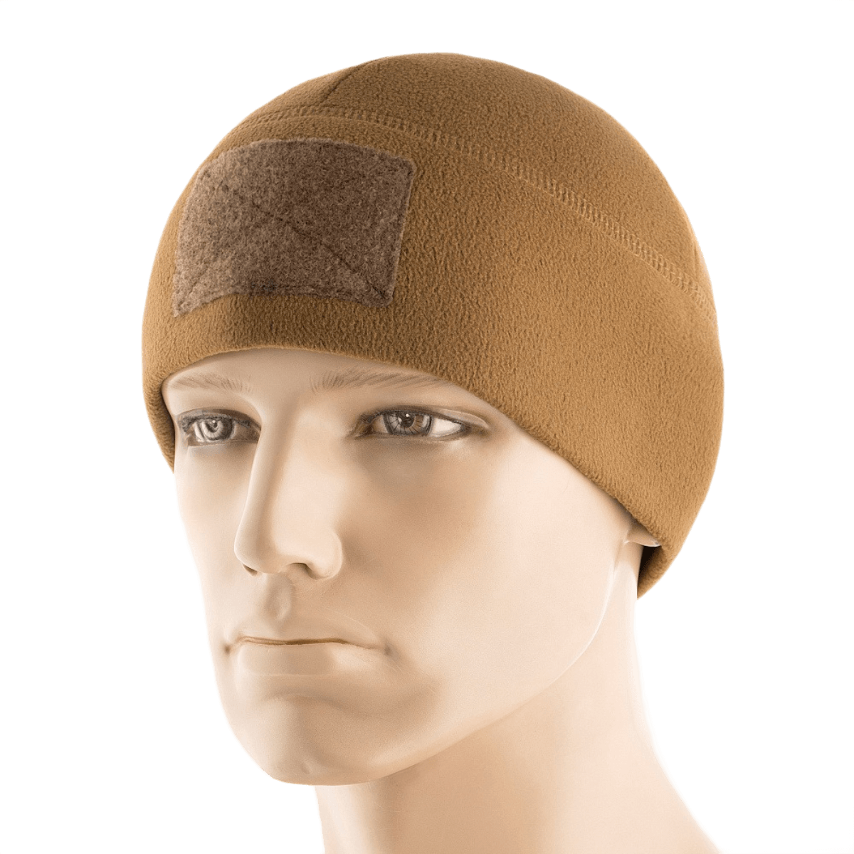 M-Tac Fleece Tactical Watch Cap Beanie m. Patch Panel i brun, let fleecehue med plads til patches, velegnet til taktisk brug.