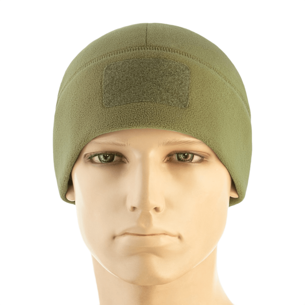 M-Tac Watch Cap Elite Fleece Beanie Hat Velcro i olivengrøn, let og varm hue til taktisk brug og friluftsliv, med velcro-panel.