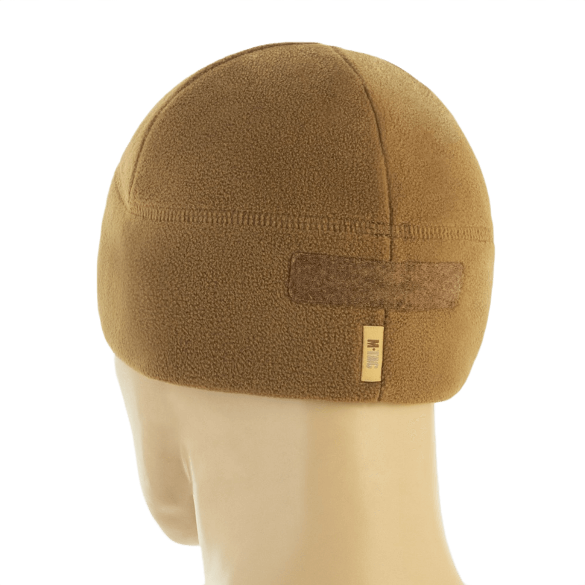 M-Tac Watch Cap Elite Fleece Beanie Hat Velcro i beige fleece med velcro-panel, set bagfra, ideel til koldt vejr og taktisk brug.