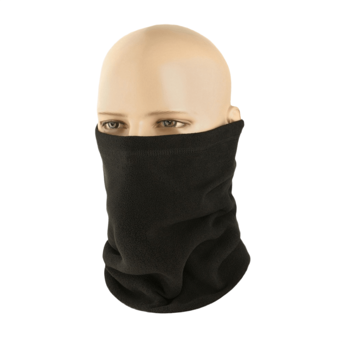 M-Tac Fleece Neck Gaiter med Snor, sort fleece halsedisse på mannequin, alsidigt og komfortabelt tilbehør til koldt vejr.