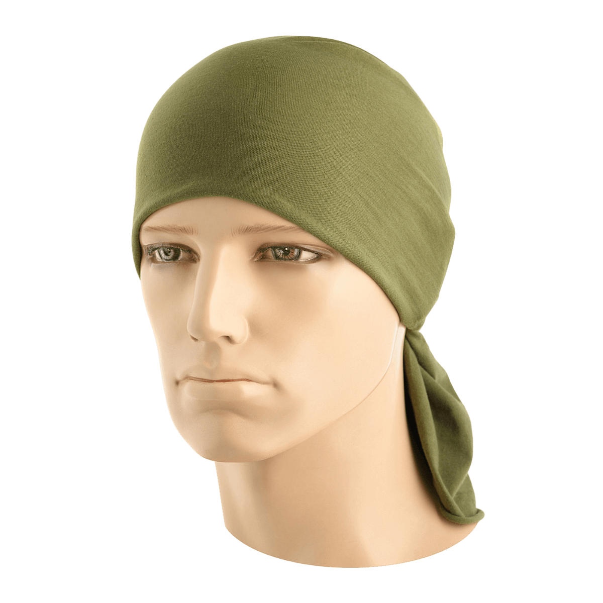 M-Tac Bomuld Tube Scarf brugt som Sahara Bandana på mannequin, 100% bomuld, multifunktionel og pladsbesparende til aktiv fritid og taktisk brug.