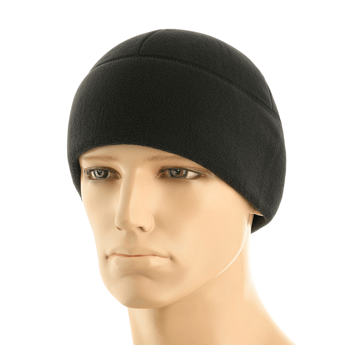 Sort M-Tac Fleece Polartec Watch Cap på mannequin, ideel til kolde vejrforhold, lavet af holdbar Polartec® 200 Series fleece.