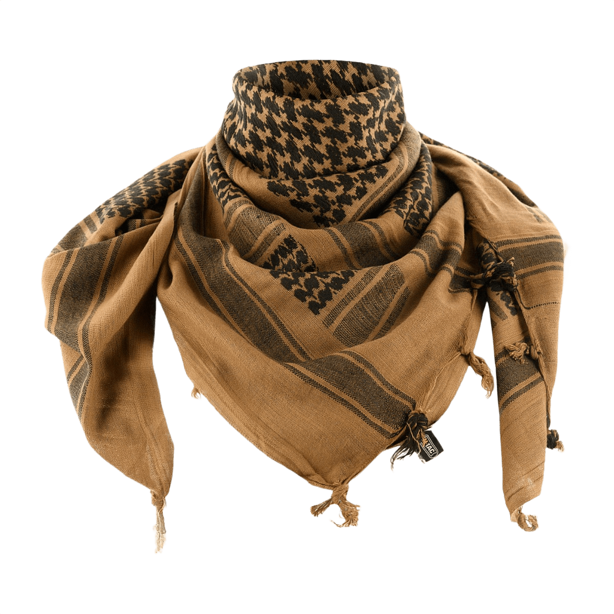 M-Tac Tæt Shemagh Tørklæde i brun og sort. Klassisk design til beskyttelse mod sand, sol og vind. Perfekt til taktisk og outdoor brug.