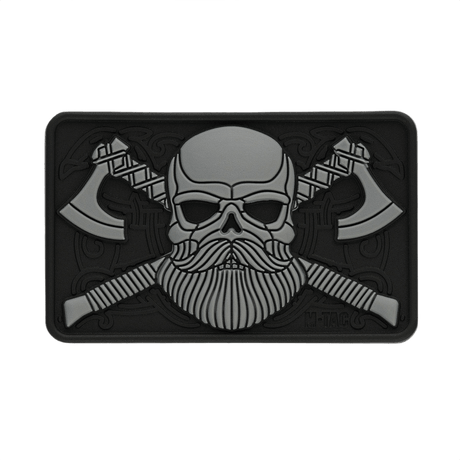 M-Tac Bearded Skull 3D PVC Patch med skægget kranium og økser, velcro fastgørelse, taktisk patch til militær og outdoor udstyr.