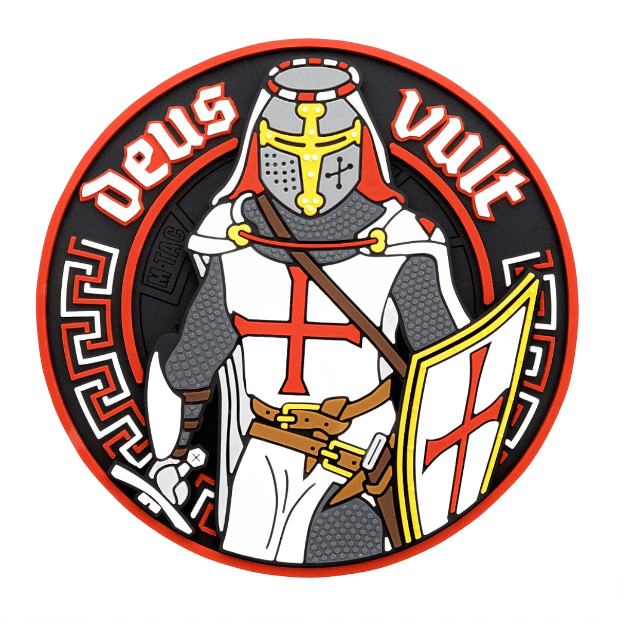 M-Tac Deus Vult 3D PVC Patch taktisk moralemærke med 3D-design og Velcro, ideel til militær, airsoft og udendørs aktiviteter.