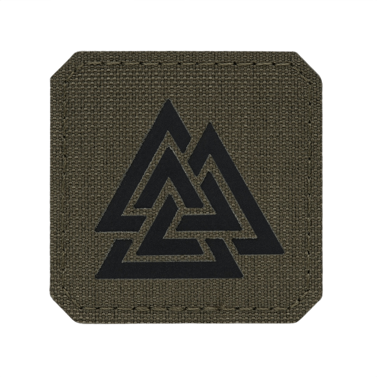 M-Tac Patch Valknut Laser Cut Odin symbol i olivengrøn med detaljeret laserudskæring og Valknut-design påklædningsmærke. Taktisk tilbehør.
