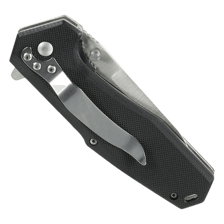 M-Tac Outdoor & Militær foldekniv - Type 5 med sort aluminiumshåndtag og skæfteskrue i rustfrit stål, lukket tilstand.