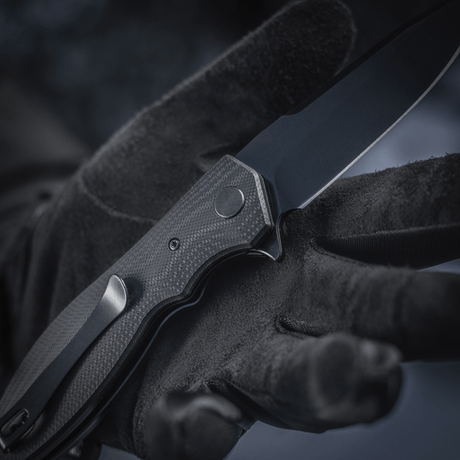 M-Tac Outdoor & Militær foldekniv - Type 6 med sort G10-komposit håndtag og krom rustfrit stål klinge i taktisk stil.