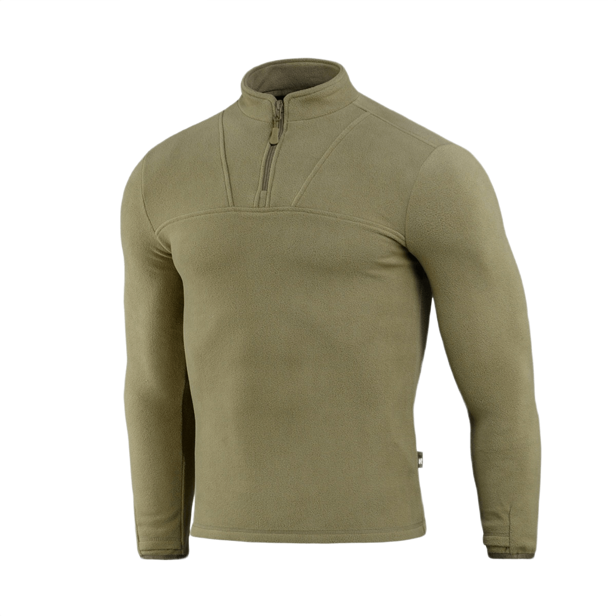 M-Tac Delta Fleece Jakke i oliven, komfortabel fleece til udendørs aktiviteter med tommelhuller til varme, let og åndbar.