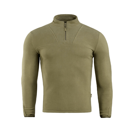 M-Tac Delta Fleece Jakke i olivengrøn, perfekt til udendørs aktiviteter, med tommelhuller for ekstra komfort, lavet af 190 g/m² fleece.