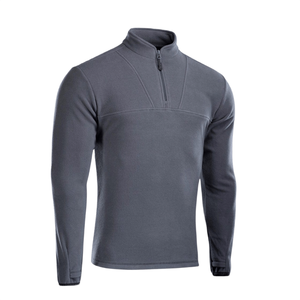 M-Tac Delta Fleece Jakke i gråt, praktisk design med tommelhuller, ideel til udendørs aktiviteter i koldt vejr.