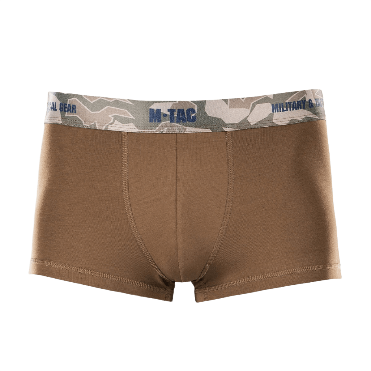 M-Tac Herre Boxer 93/7 i brun farve med camouflage mønster elastik, designet til komfort og holdbarhed, velegnet til aktiv livsstil.
