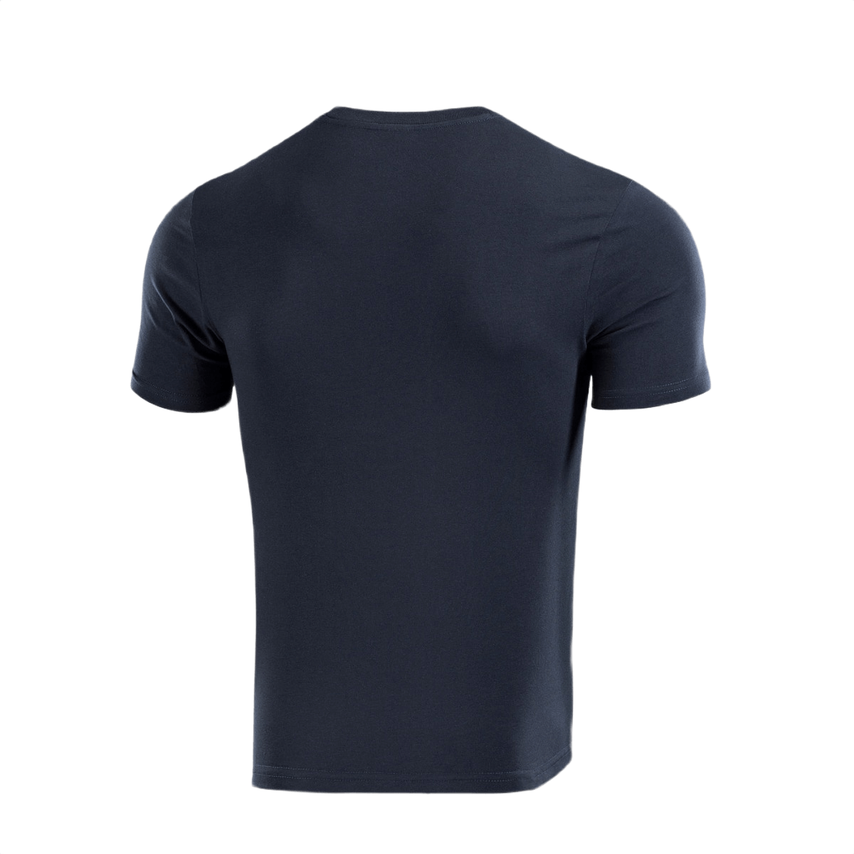 M-Tac T-shirt 93/7 i marineblå, set bagfra, viser pasform og holdbarhed, ideel til hverdagsbrug og sport, lavet af 93% bomuld og 7% elastan.
