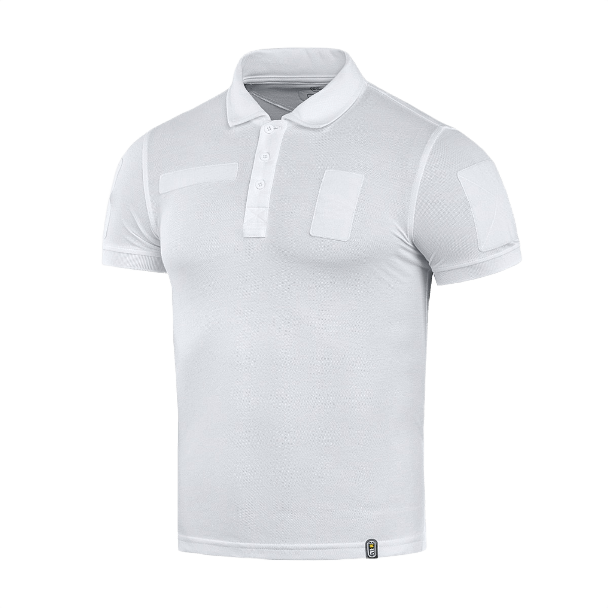 M-Tac Tactical Polo Shirt 65/35 til politi og sikkerhed, hvid trøje med velcro-paneler til patches, kombineret bomuld og polyester.