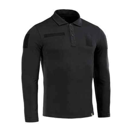 M-Tac Tactical Polo Shirt Langærmet 65/35 i sort med velcro-paneler til uniform brug, perfekt til politi og sikkerhedspersonale