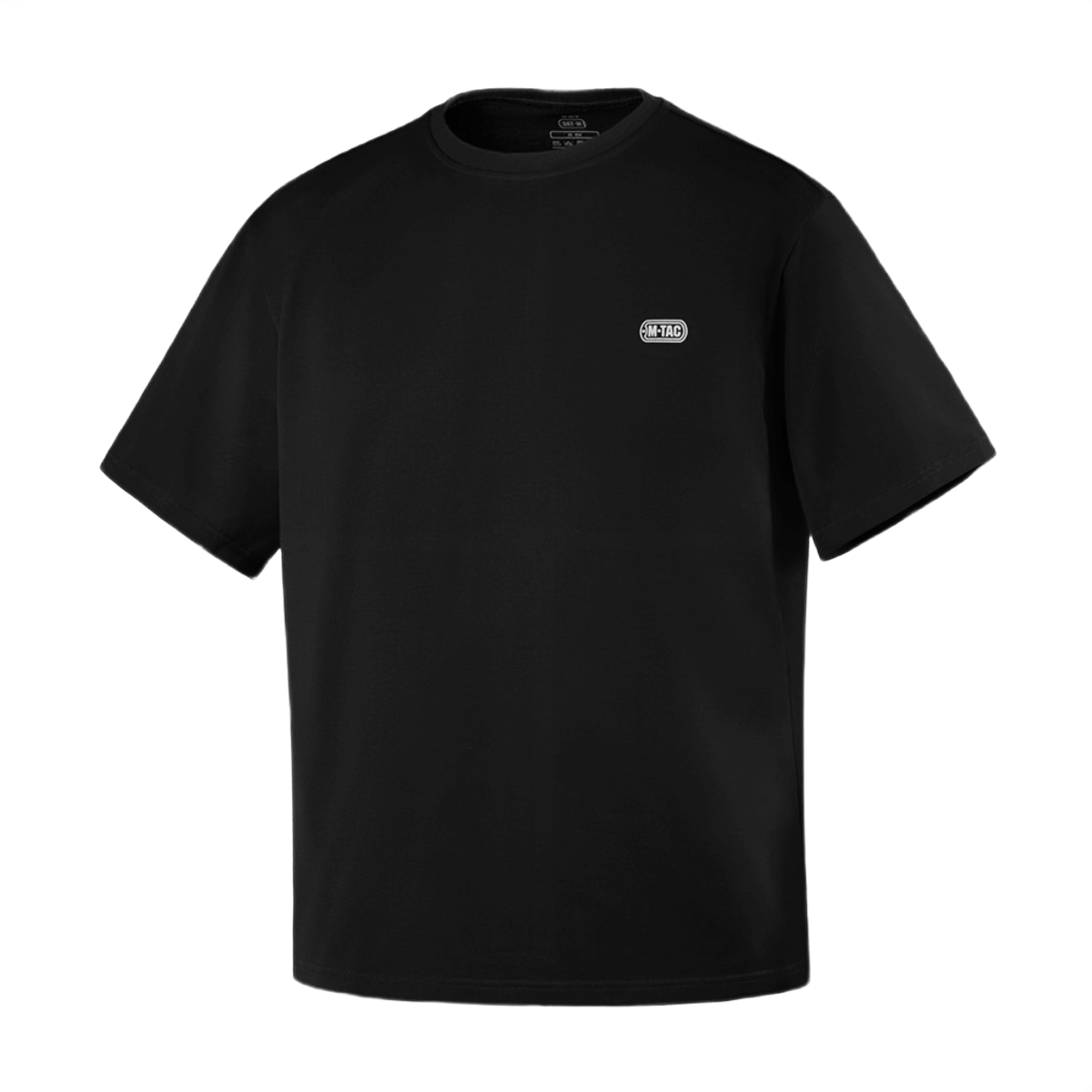 M-Tac Cotton HARD T-shirt i sort, oversize, åndbart 100% bomuldsmateriale med reflekslogo på brystet, komfortabel og holdbar.
