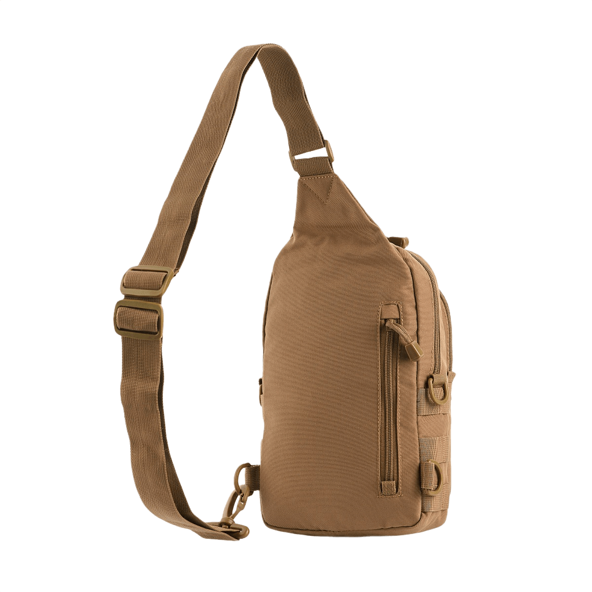 Brun M-Tac Assistant Taske med justerbar strop og MOLLE-paneler til praktisk daglig brug.