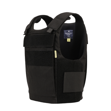 Anorak Chromium® Duty III Skudsikker Vest med Level IIIA beskyttelse og letvægtsdesign i sort stof set fra siden.
