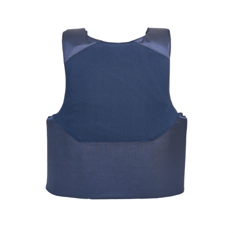Anorak Concealable I Cover i blå med lav profil og justeringssystem, designet til skjult bæring og maksimal beskyttelse under tøj.
