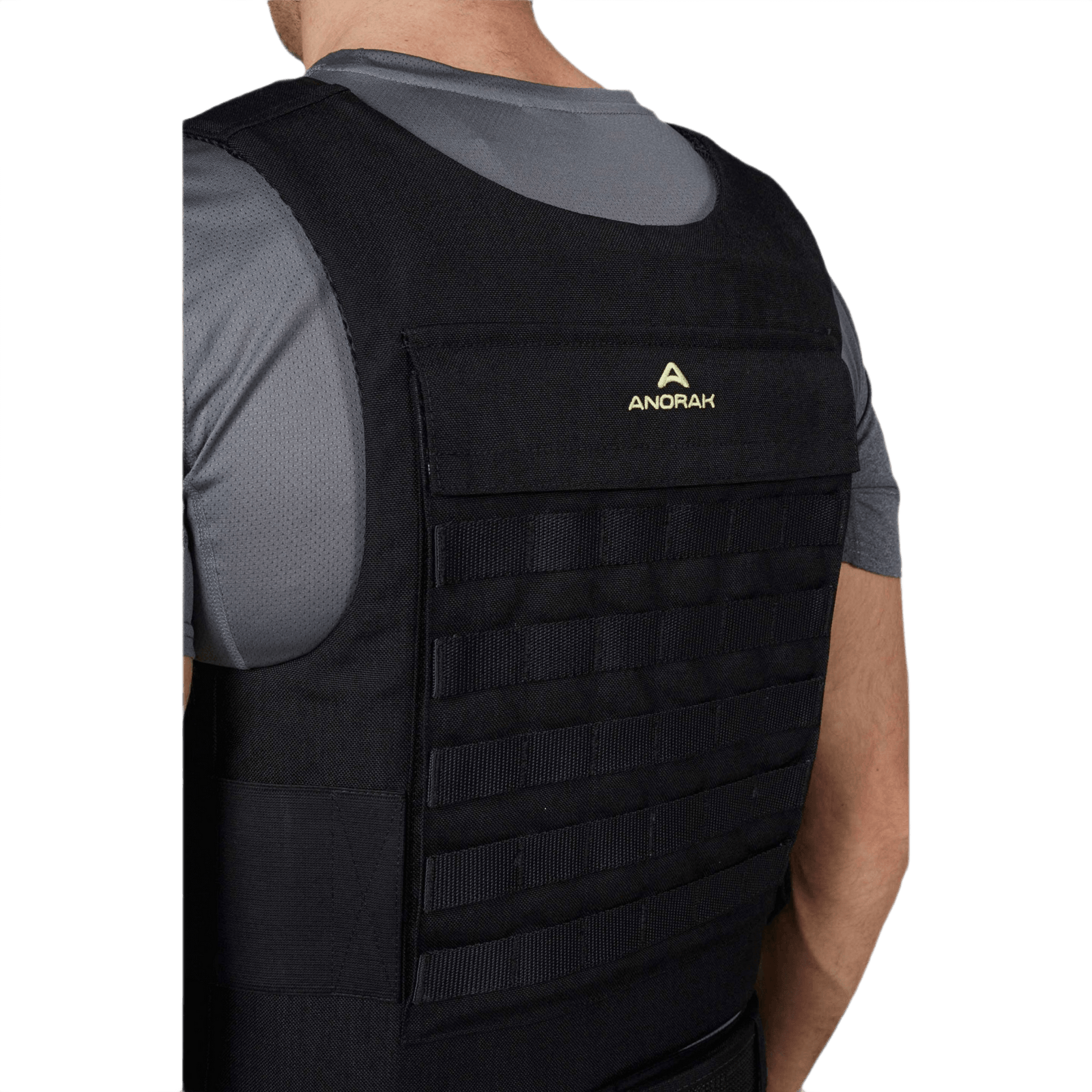 Anorak Duty III-M Cover set bagfra, viser ergonomisk design og PALS-webbing til MOLLE-udstyr.