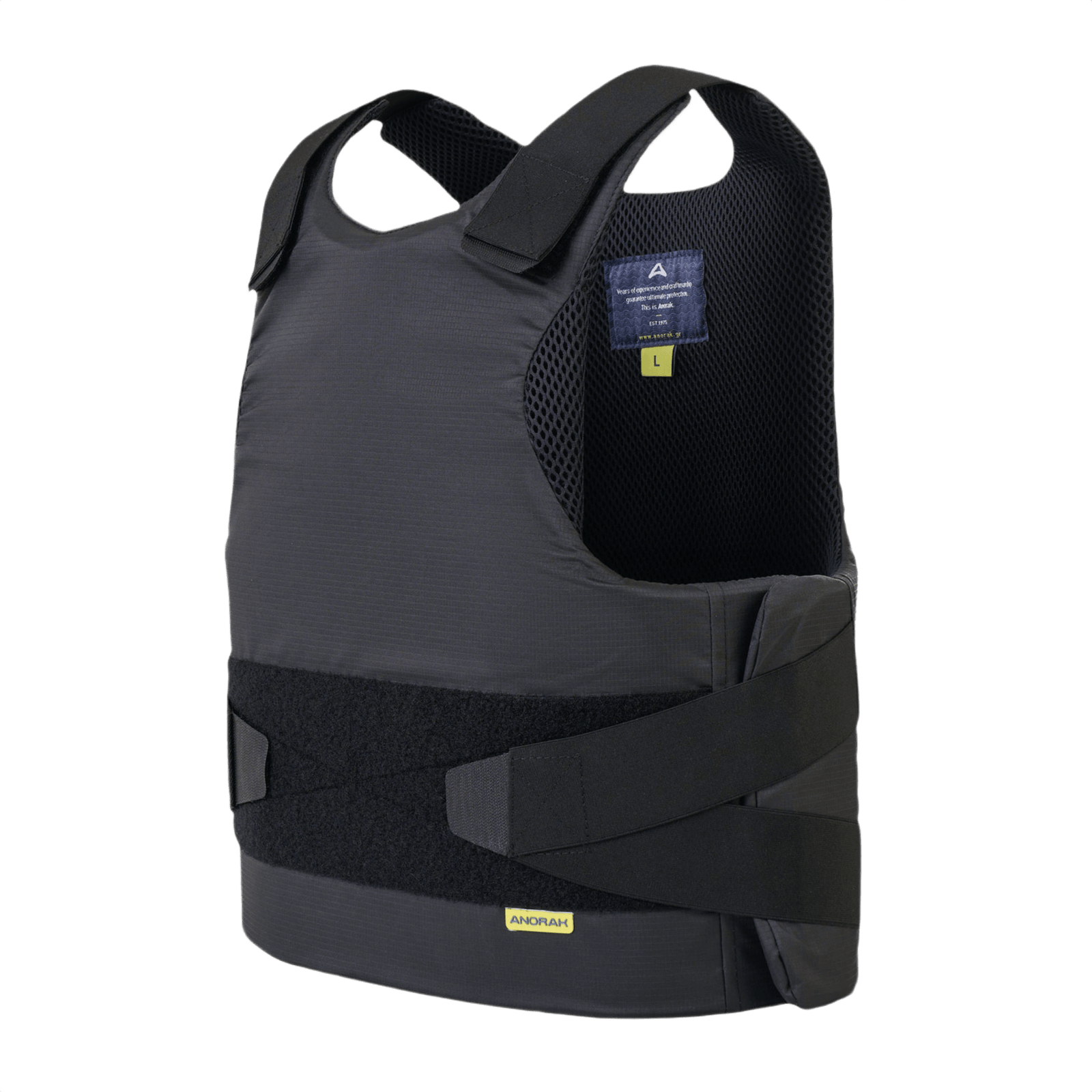 Anorak Niobium® Concealable II Stik & Skudsikker Vest i sort rip-stop stof, designet til diskret beskyttelse mod skydevåben og knive.