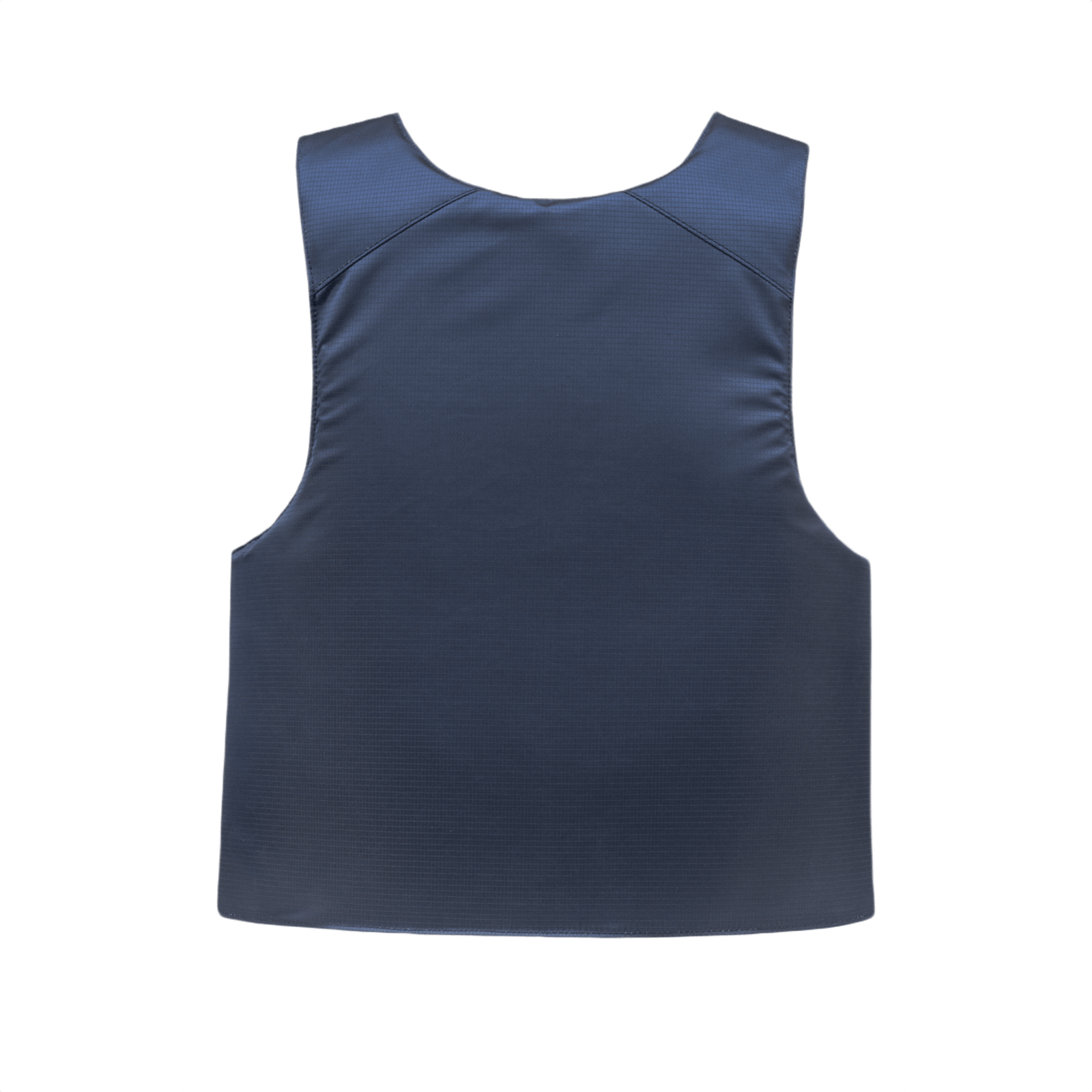 Anorak Niobium® Concealable IV Stik & Skudsikker Vest set bagfra i blåt rip-stop stof, tilbyder diskret multi-trussel beskyttelse.