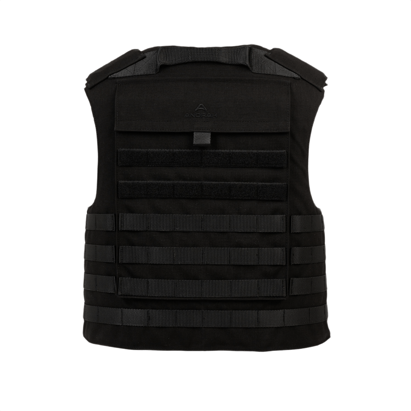 Anorak Tactical II Cover i sort med 360° PALS webbing til specialstyrker, designet til omfattende kropsdækning og tilpasning.