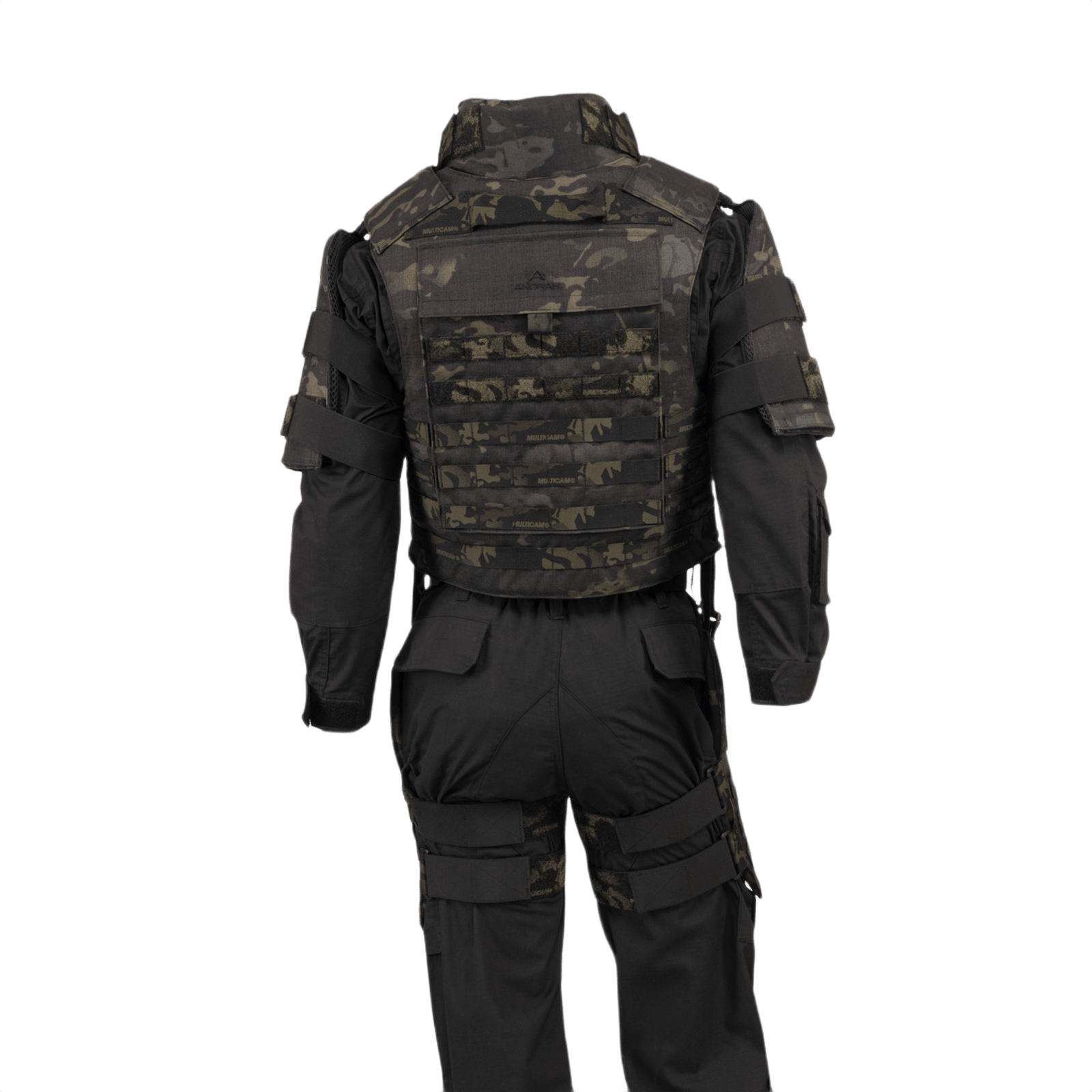 Anorak Chromium® Tactical II – full set MultiCam® soft body armor vest for special forces in black tactical gear.