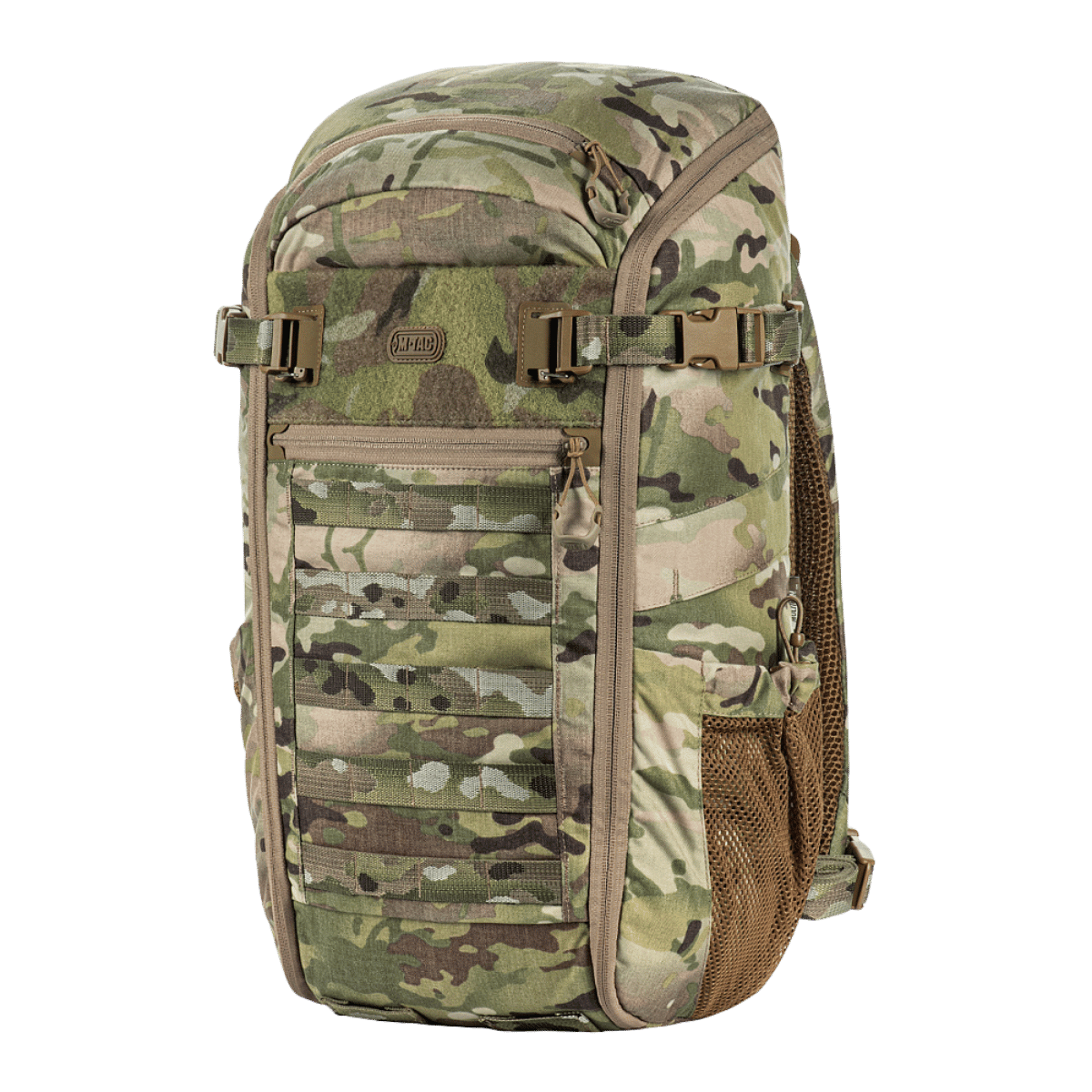 M-Tac Rygsæk Gen. II Elite – Small med MOLLE-paneler og elastiske sidelommer, camouflage design.