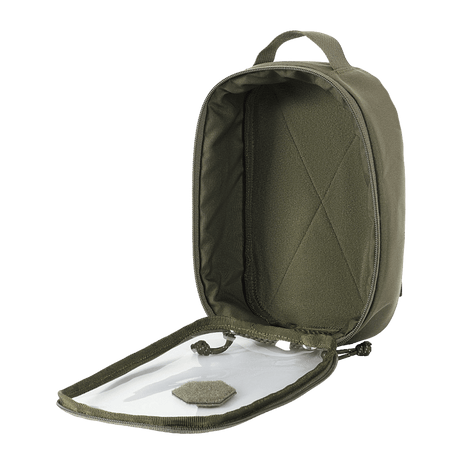 M-Tac Utility Organizer Transparent Elite Small Gen. II i olivengrøn med klar front, robust materiale og NIJ-certificering, galleri position 1.