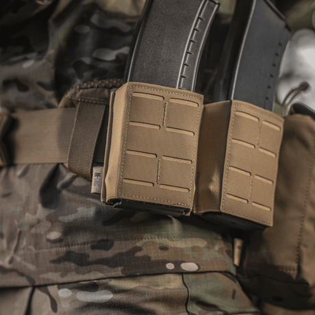 M-Tac Magasinlomme med Elastik (10 cm) Laser Cut i coyote med Kydexindsats, MOLLE-kompatibel, teknisk visning galleri position 1