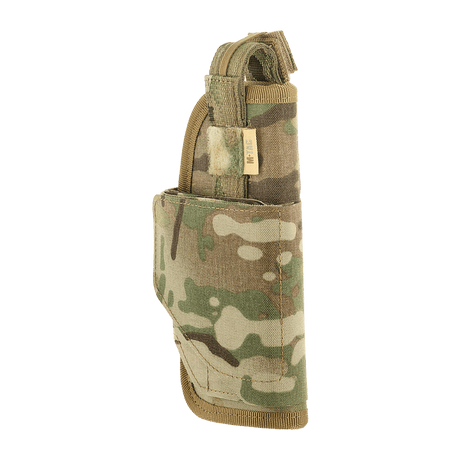 M-Tac Universal Taktisk Hylster Elite Højre i camo med Cordura 500D, justerbar strop og Velcro-lås for sikker pistolopbevaring.