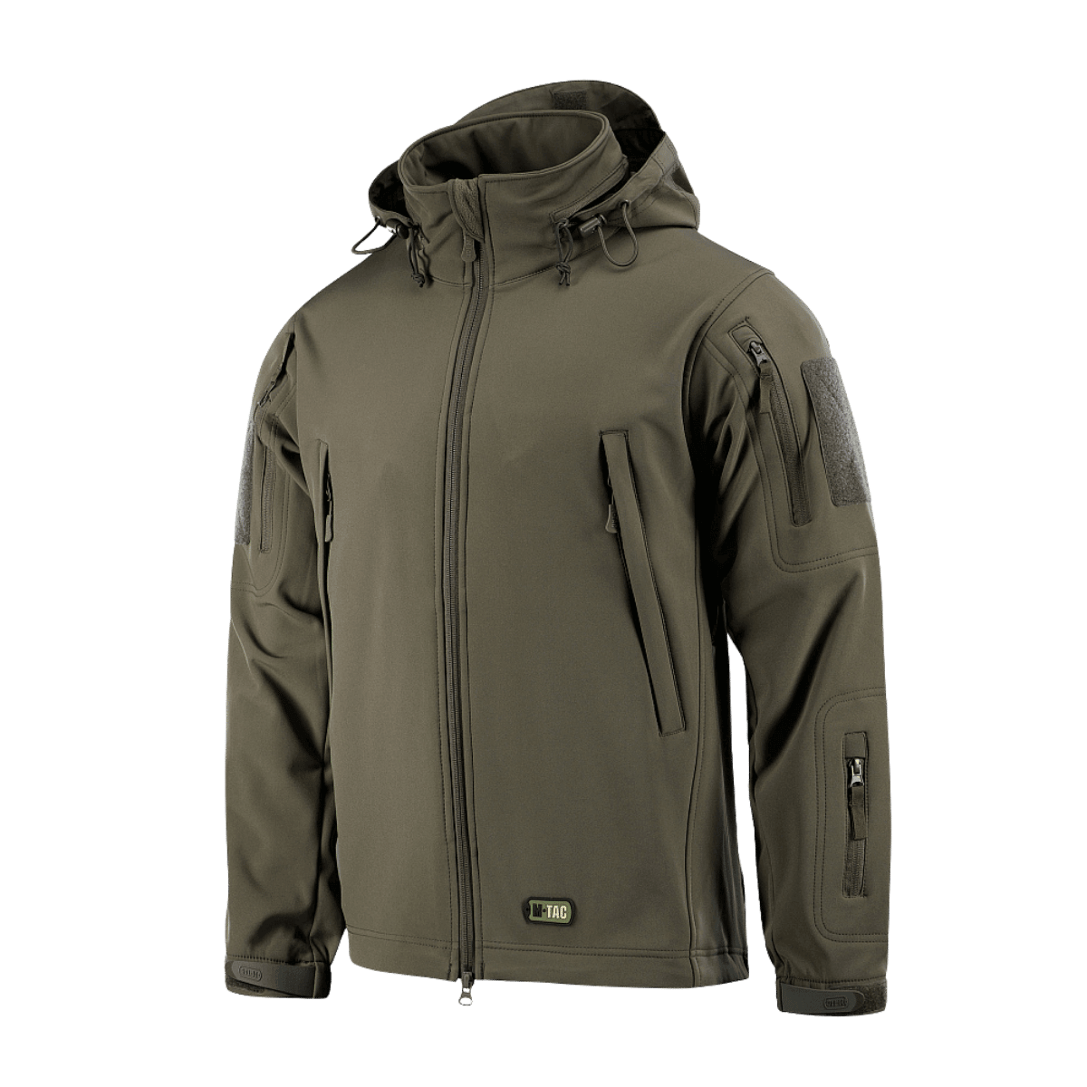 M-Tac Soft Shell Jakke i olivenfarve med fleece-foring, fugtafvisende yderlag og beskyttelse mod vind og vejr. Letvægts design.