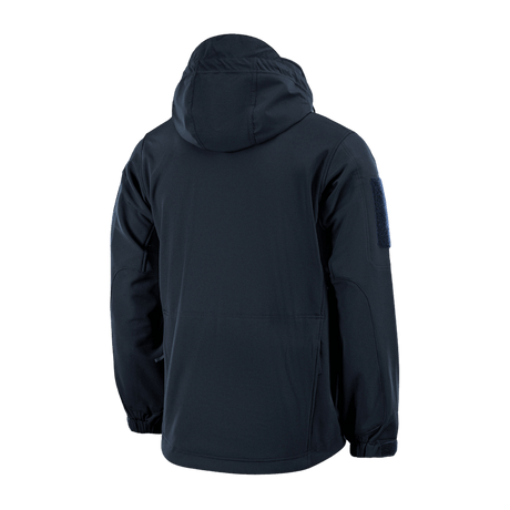 M-Tac Soft Shell Jakke med fleece og vandafvisende ydre, designet til beskyttelse mod dårligt vejr, set bagfra.