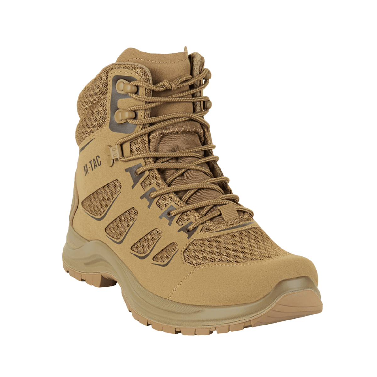 M-Tac Taktiske Sommerstøvler Iva i sandfarvet materiale til terrænvandring med åndbart mesh og syntetisk nubuck for komfort.