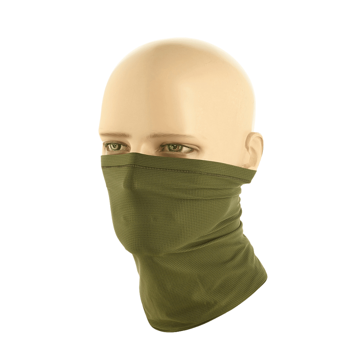 M-Tac Polartec Vent Tube Scarf i grøn farve, båret som ansigtsmaske af mannequin.