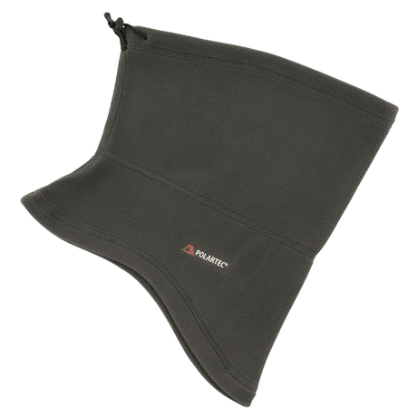 M-Tac Anatomisk Tube Scarf med Snor Polartec i sort fleece, designet til varmeisolering og alsidig brug som halsrør, ansigtsmaske og pandebånd.