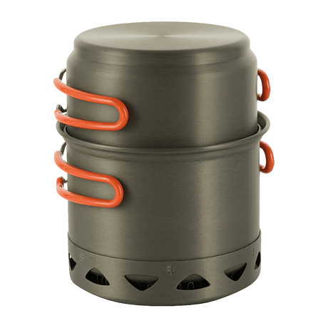 M-Tac Individuelt Kogesæt til Brænder i anodiseret aluminium med orange håndtag, ideelt til camping og friluftsliv.