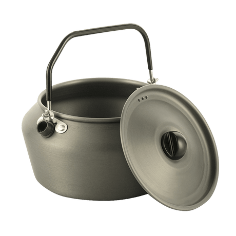 M-Tac Kedel 1,2 L i anodiseret aluminium med gummibelagt hank, perfekt til camping og udendørs aktiviteter. Let og holdbar.