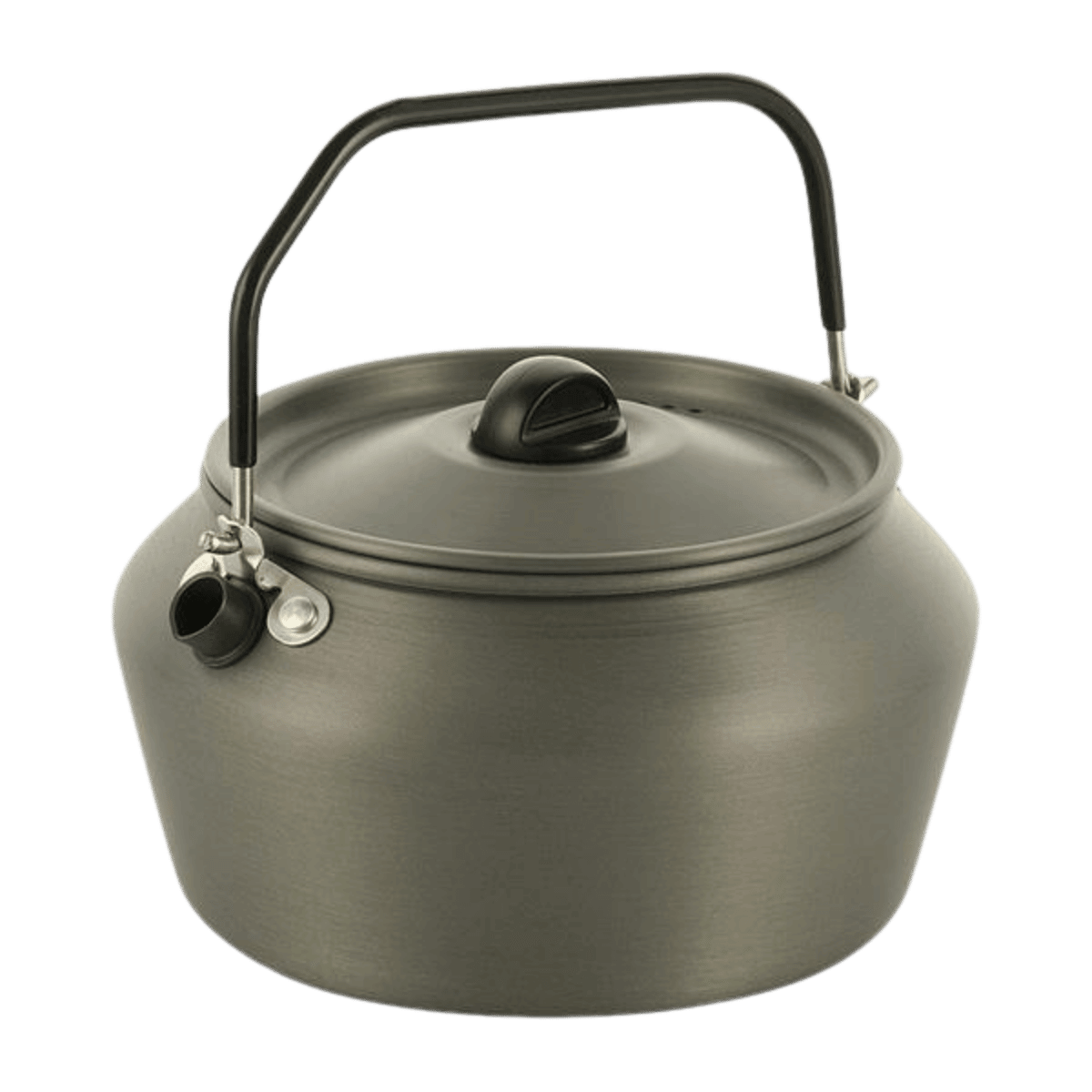 M-Tac Kedel 1,2 L i anodiseret aluminium med foldbar hank, ideel til camping og friluftsliv. Let og hurtigopvarmende design.