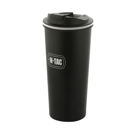 M-Tac Termokop 450 ml med Ventil i sort rustfrit stål design, ideel til varme eller kolde drikke på farten eller derhjemme.