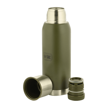 M-Tac Termoflaske Type 2 – 1 L i olivengrøn med aftagelig låg, ideel til varme og kolde drikke, camping, og daglig brug.